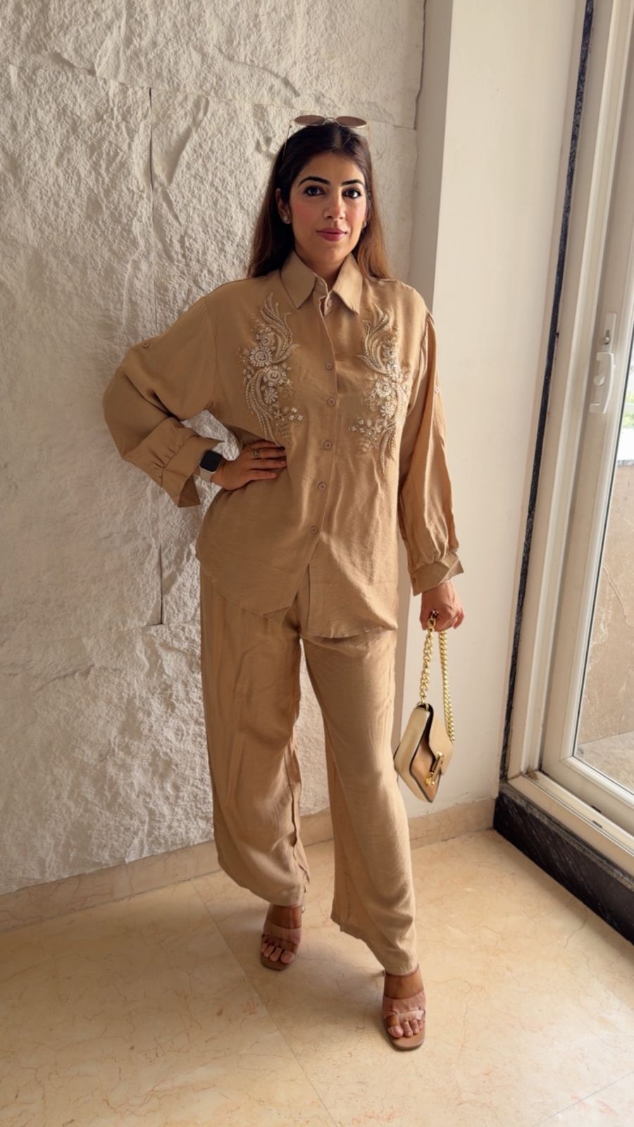 Linen cotton 2 pc embroidered co-ord set (can fit upto xxl)