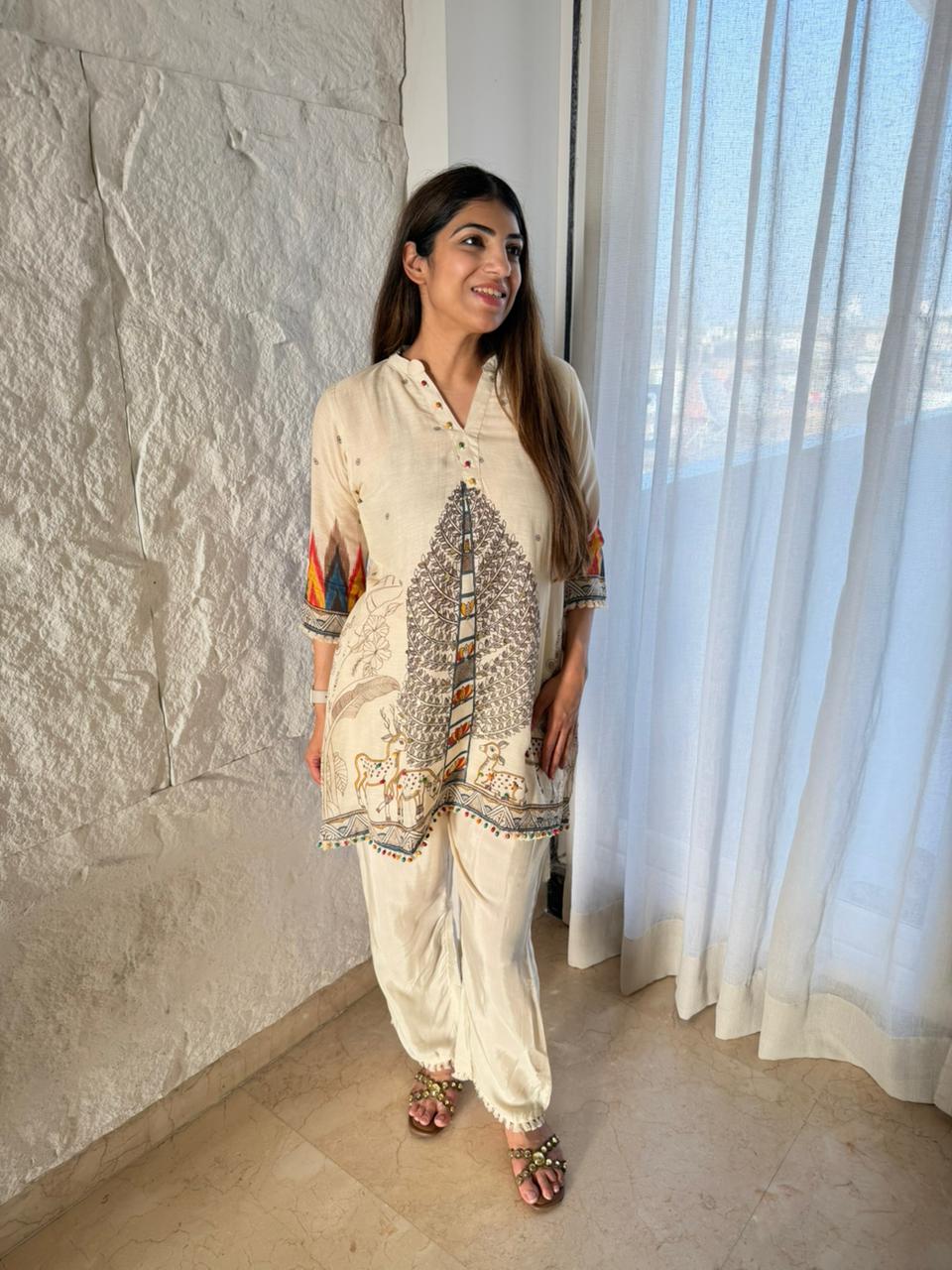 Mal cotton 2 pc co-ord set with motifs and highlighting