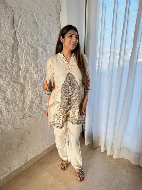 Mal cotton 2 pc co-ord set with motifs and highlighting