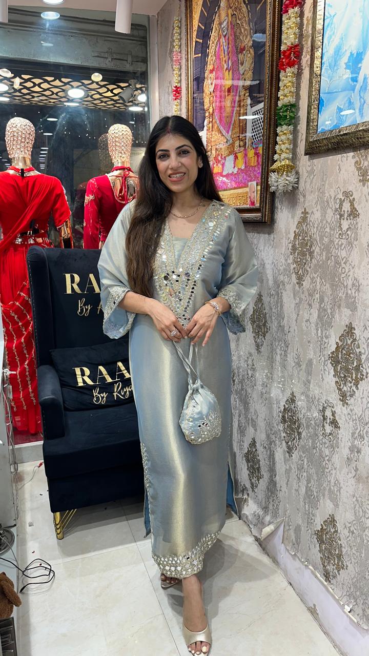 Shimmer tissue, phiran set dress with potli bag