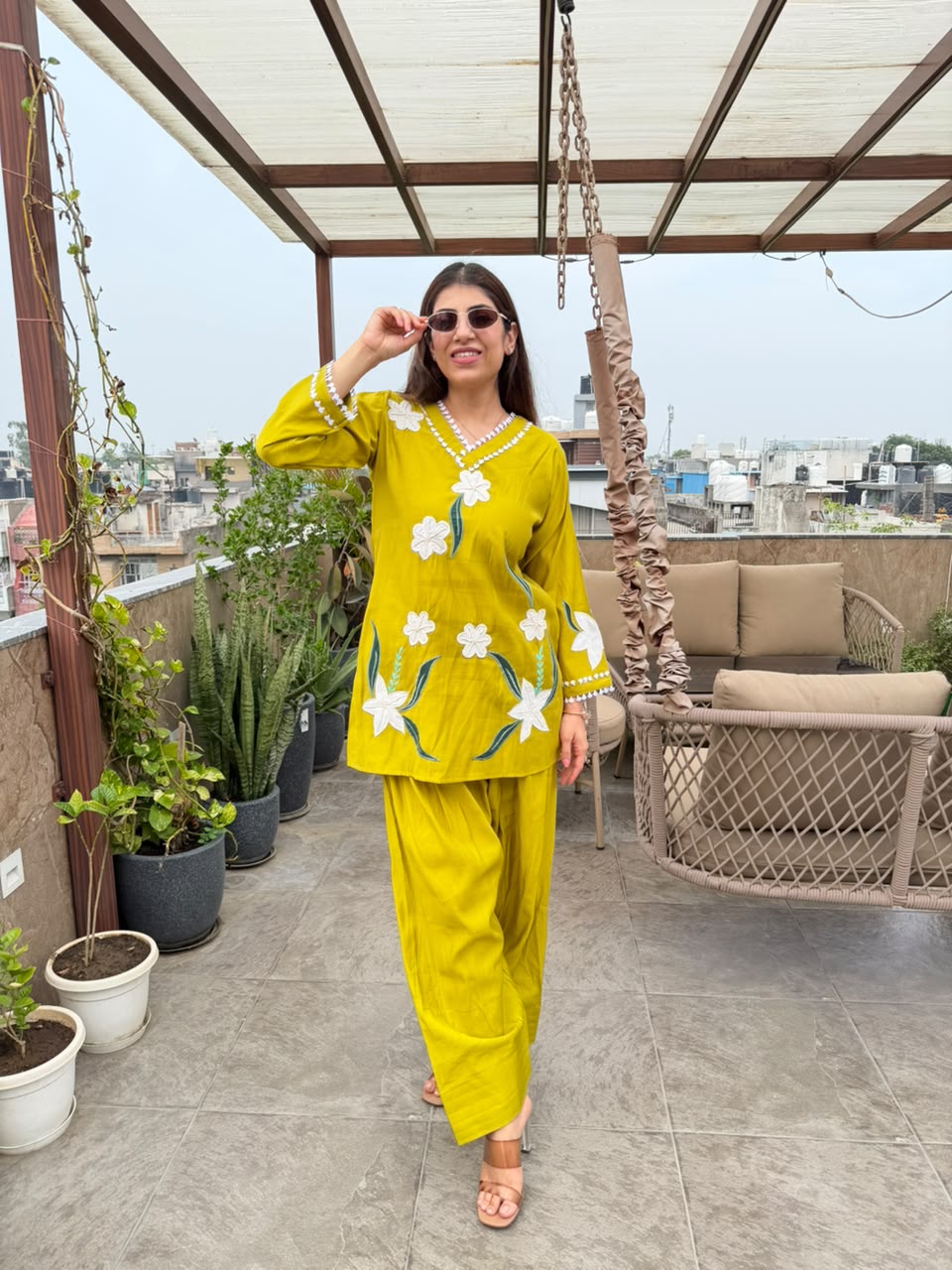 Cotton muslin co-ord set embroidery with farshi salwar