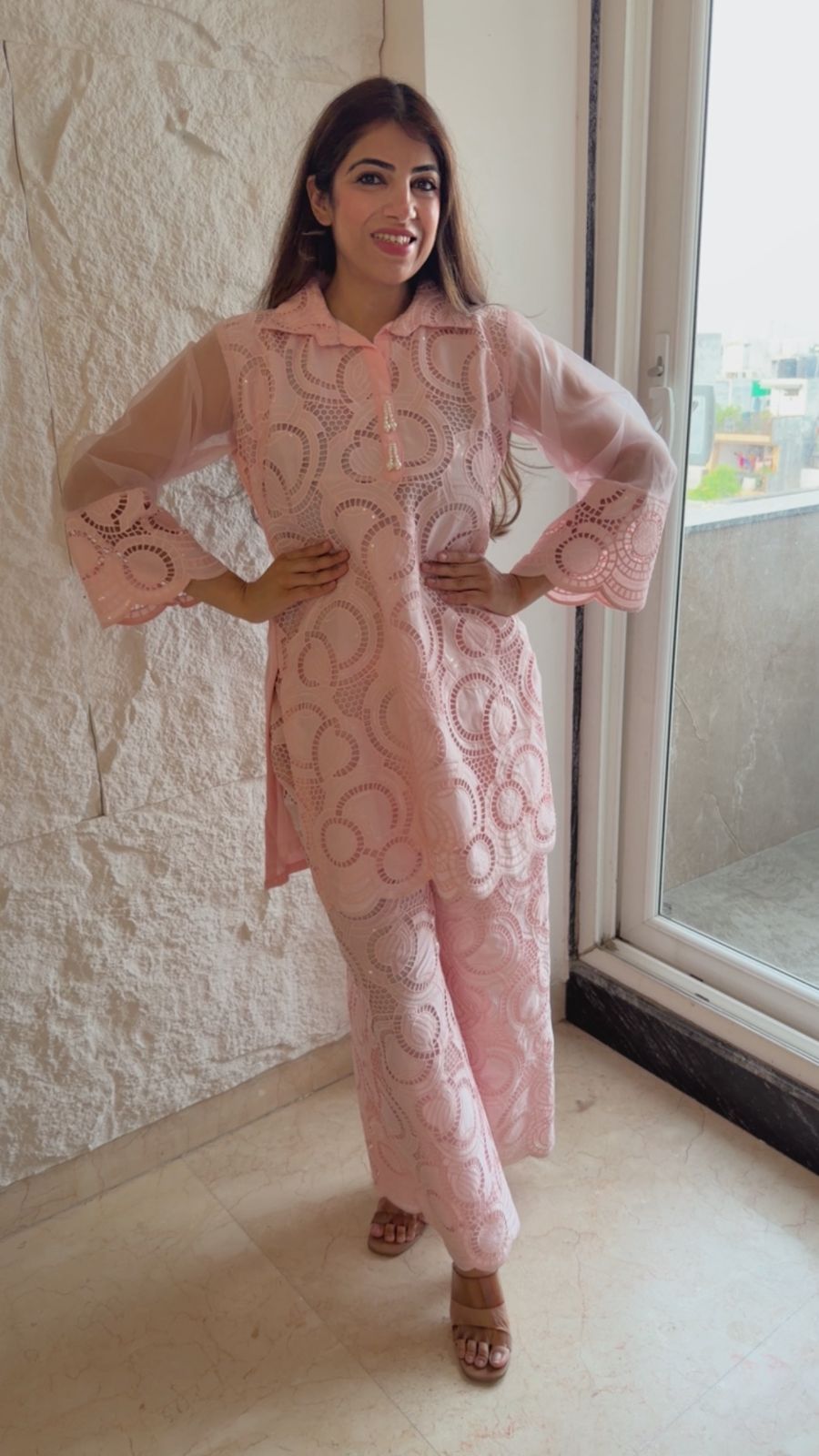 Imported schiffli 2 pc co- ord set