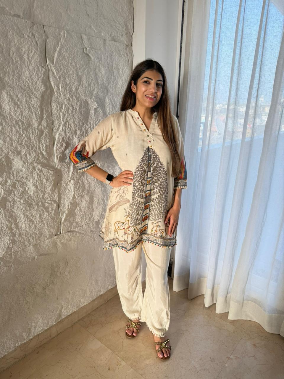 Mal cotton 2 pc co-ord set with motifs and highlighting