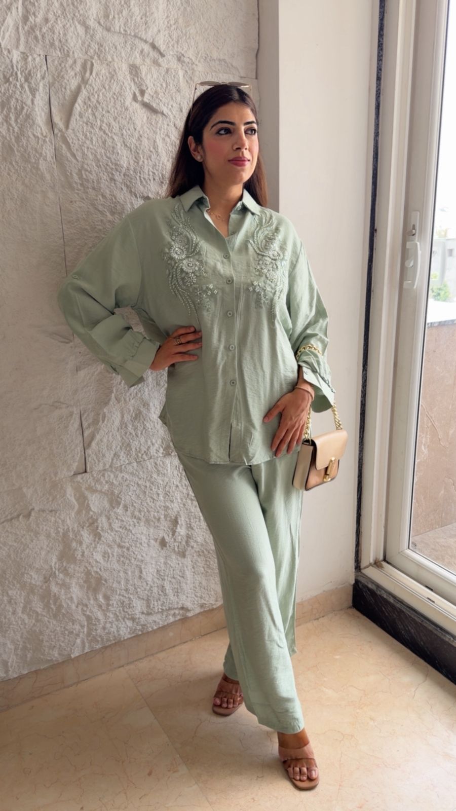 Linen cotton 2 pc embroidered co-ord set (can fit upto xxl)