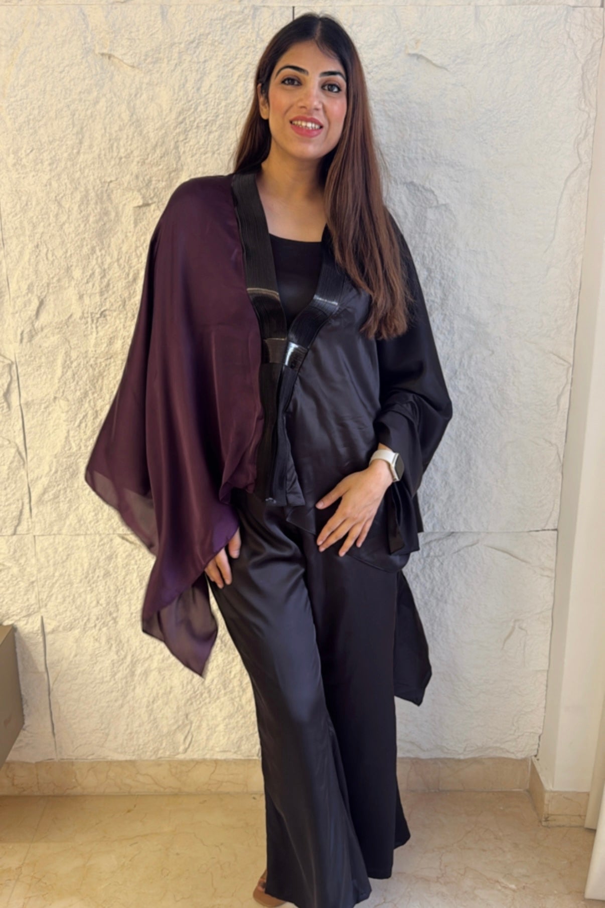 3pc Satin Indo-western Set With Inner Bust Air