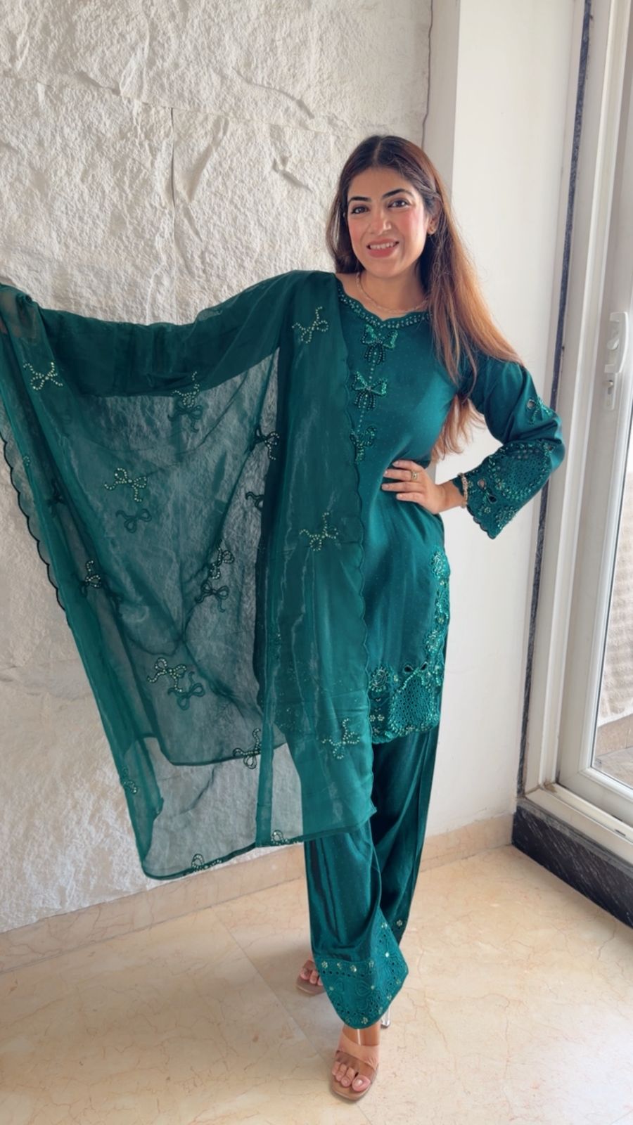 Imported cotton partywear -Pakistani suit with cutwork embroidery & duppata