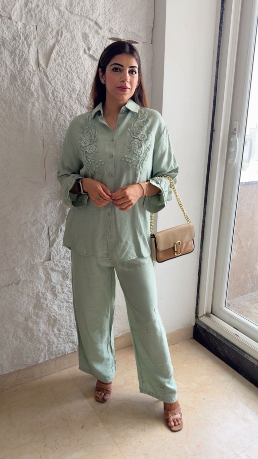 Linen cotton 2 pc embroidered co-ord set (can fit upto xxl)