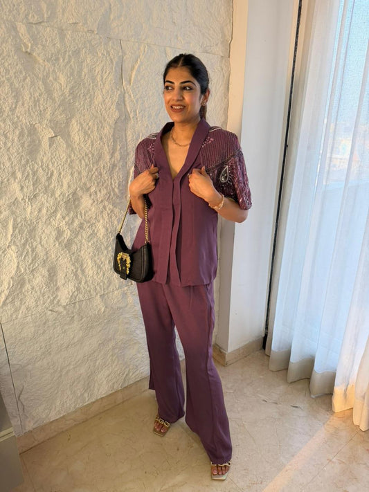 Moss crepe fabric 2pc,co-ord set designer sleeves with handwork