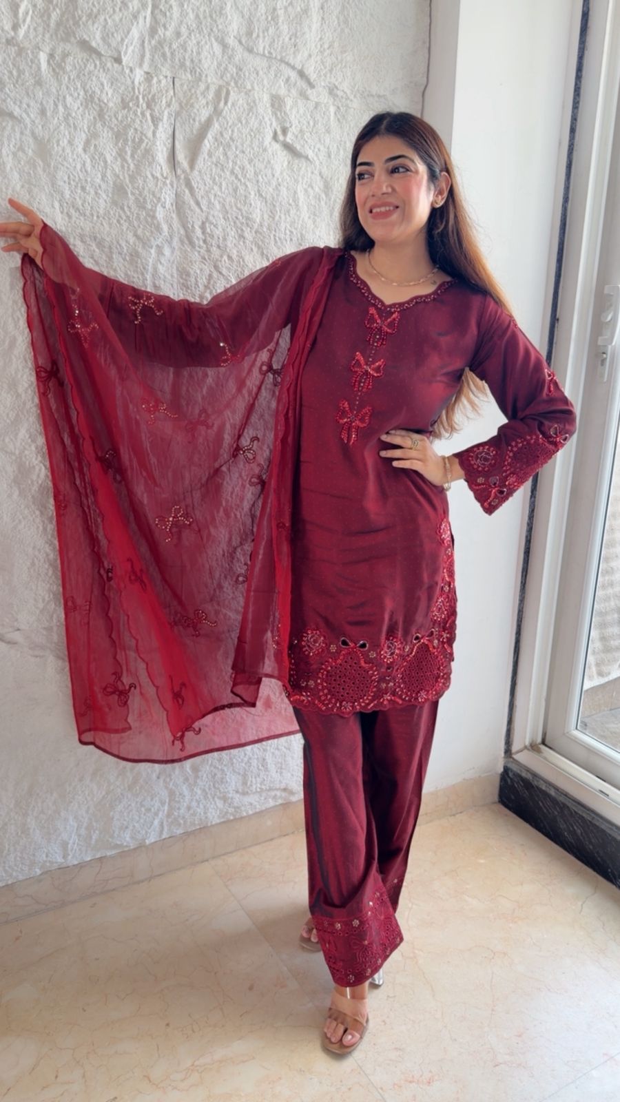 Imported cotton partywear -Pakistani suit with cutwork embroidery & duppata