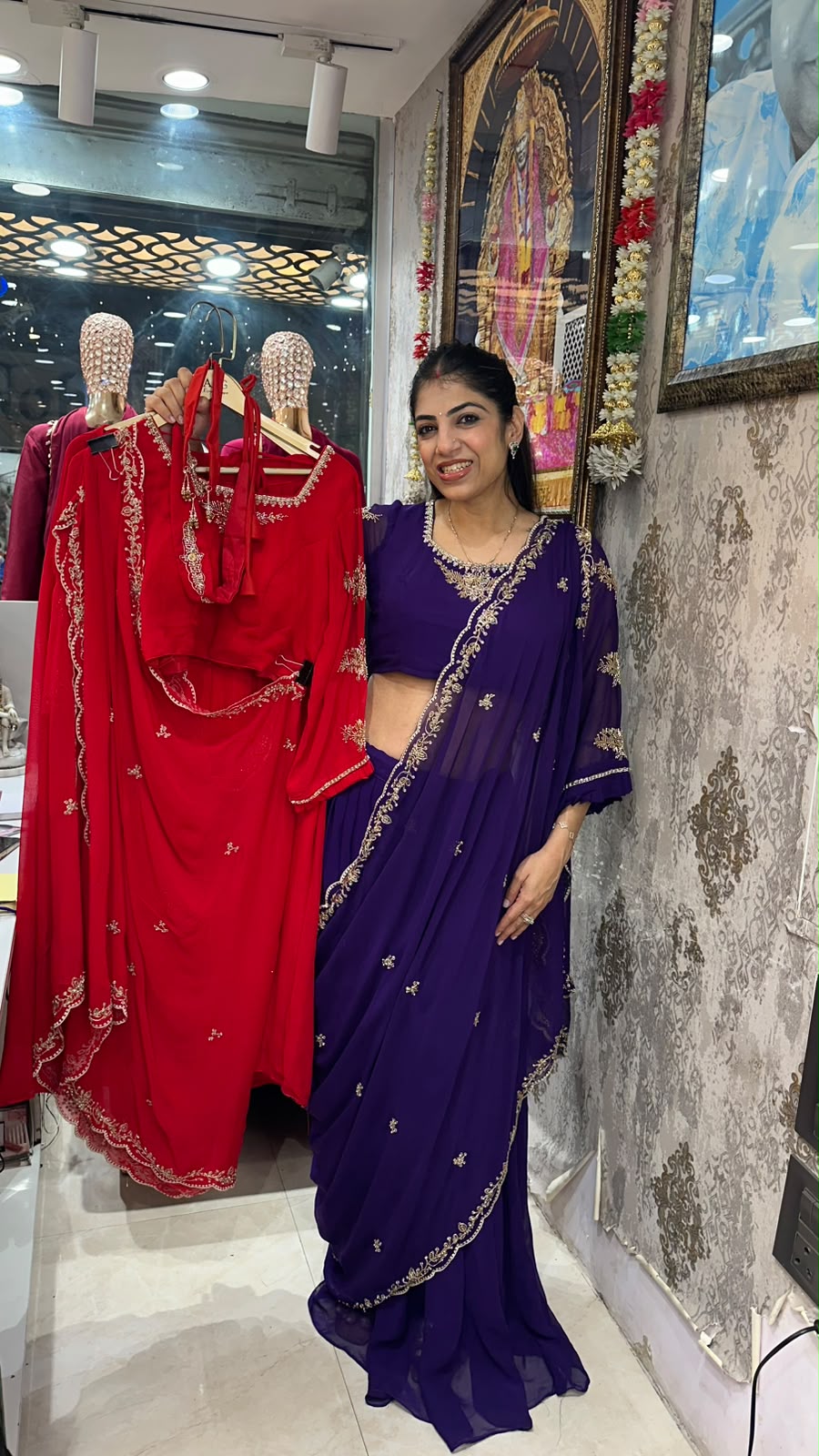 Georgette fabric- drape saree with belt &  choker neck