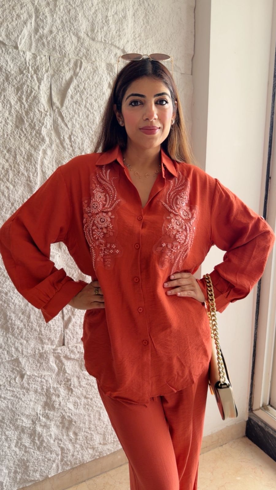 Linen cotton 2 pc embroidered co-ord set (can fit upto xxl)