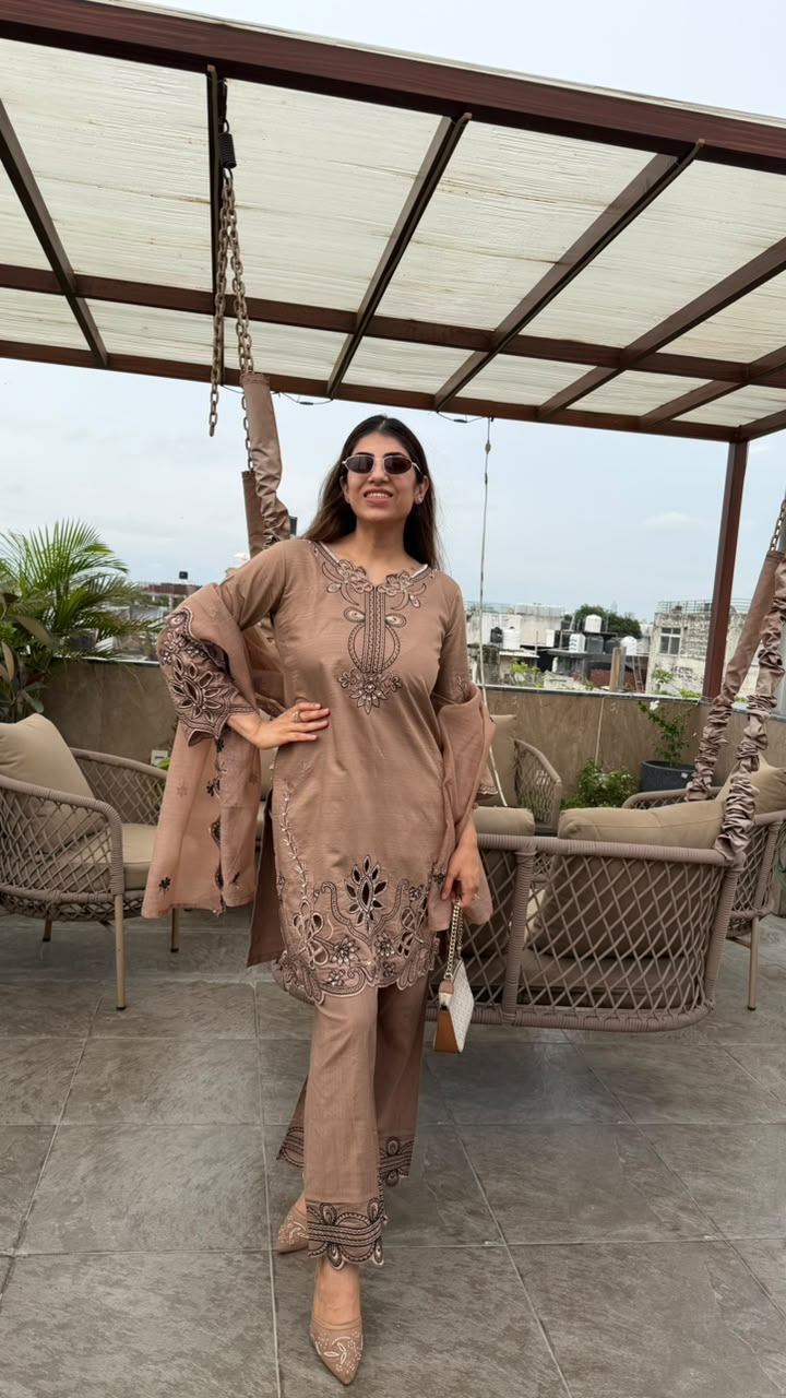 Imported cotton 3pc set with all cutwork & handwork