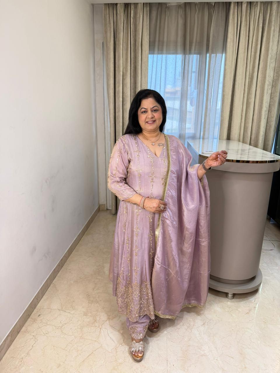 Pure shimmer tissue 3pc,  anarkali set with paint duppata all over handwork