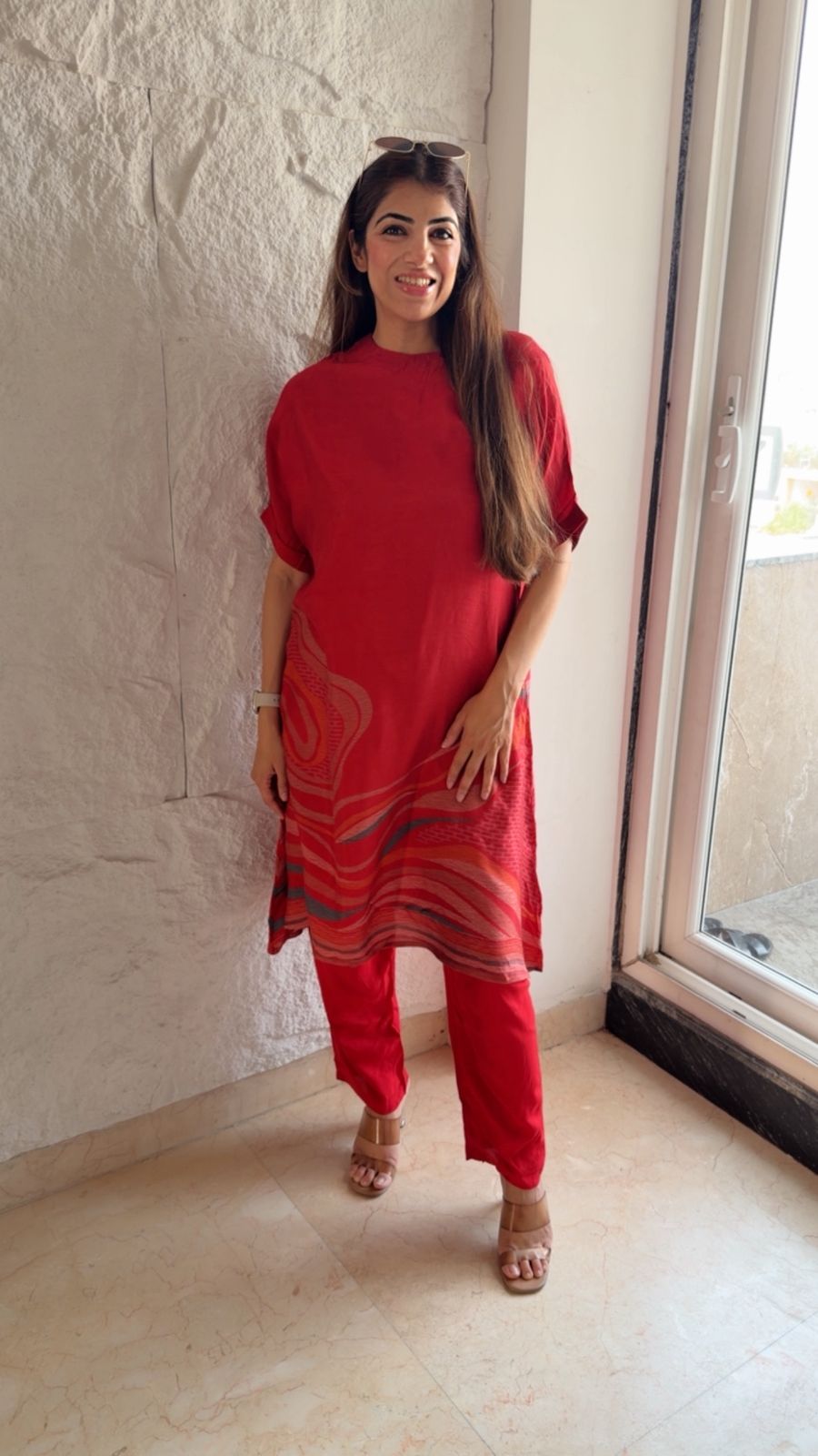 Cotton silk indo-western kaftan 3 pc set