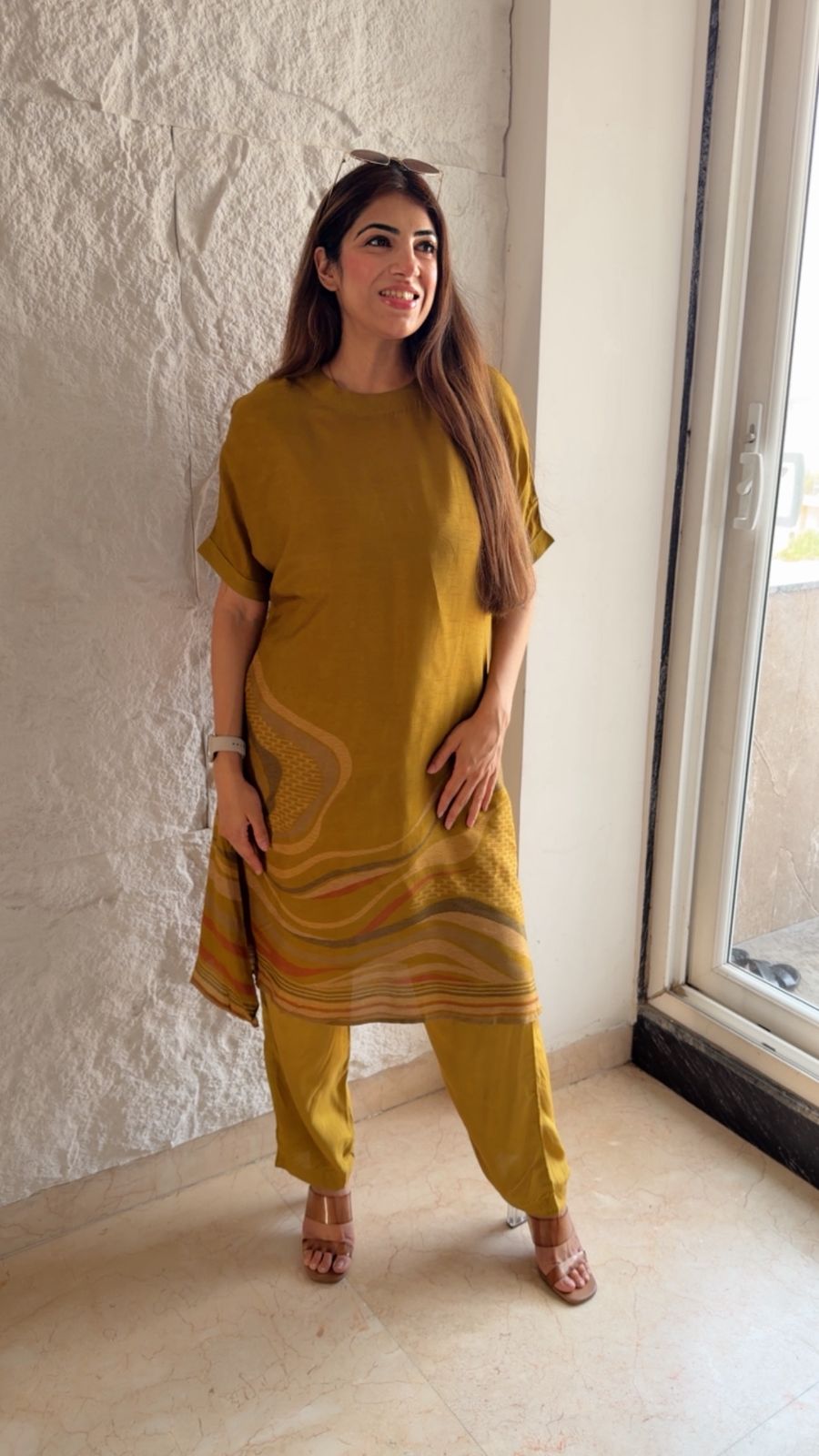 Cotton silk indo-western kaftan 3 pc set