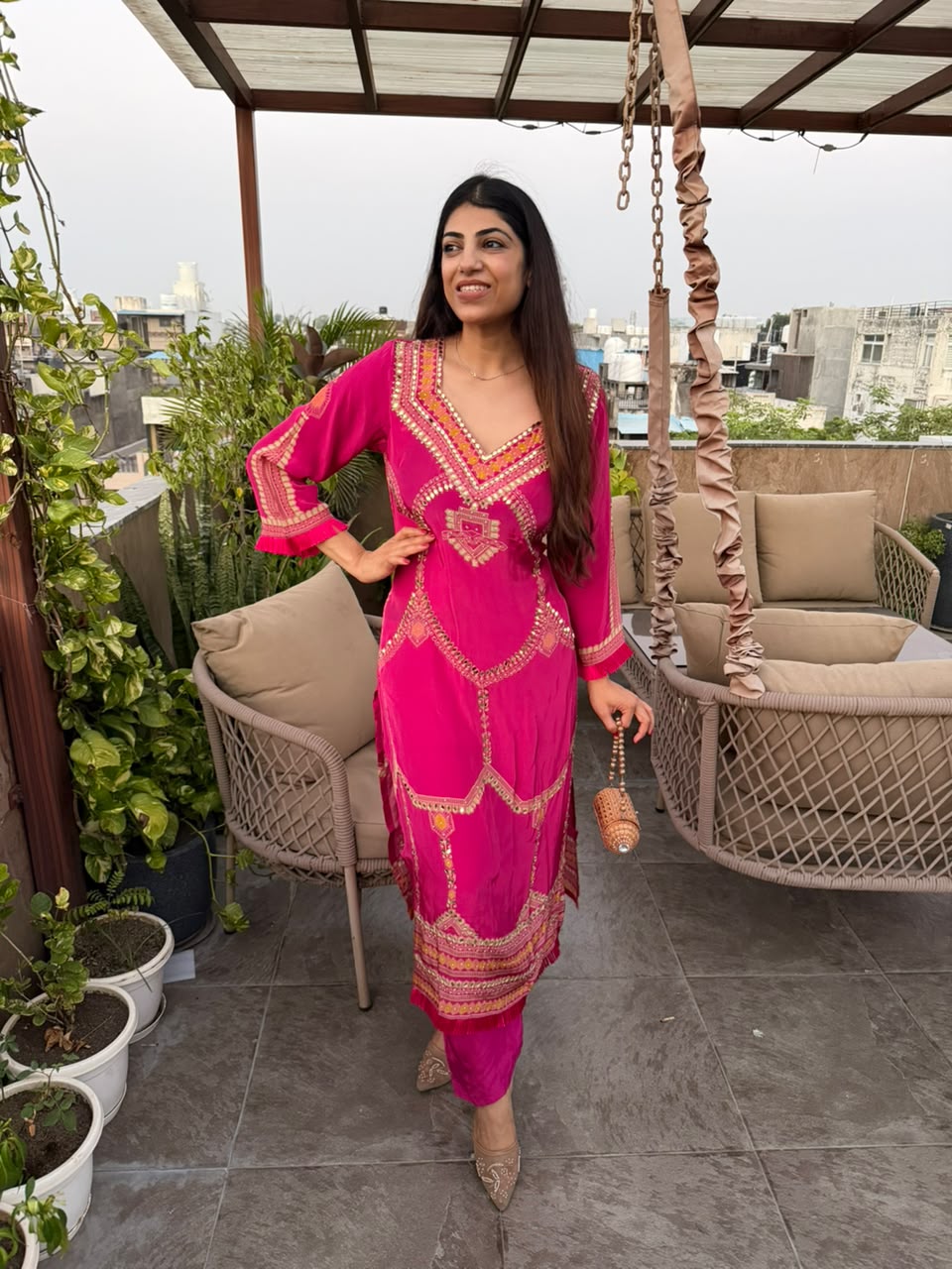 Crepe long phiran set with pant