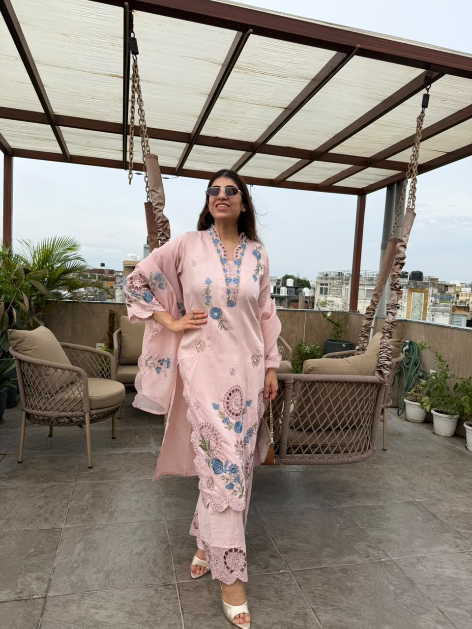 Imported cotton Pakistani set with all handwork nd cutwork& dupatta