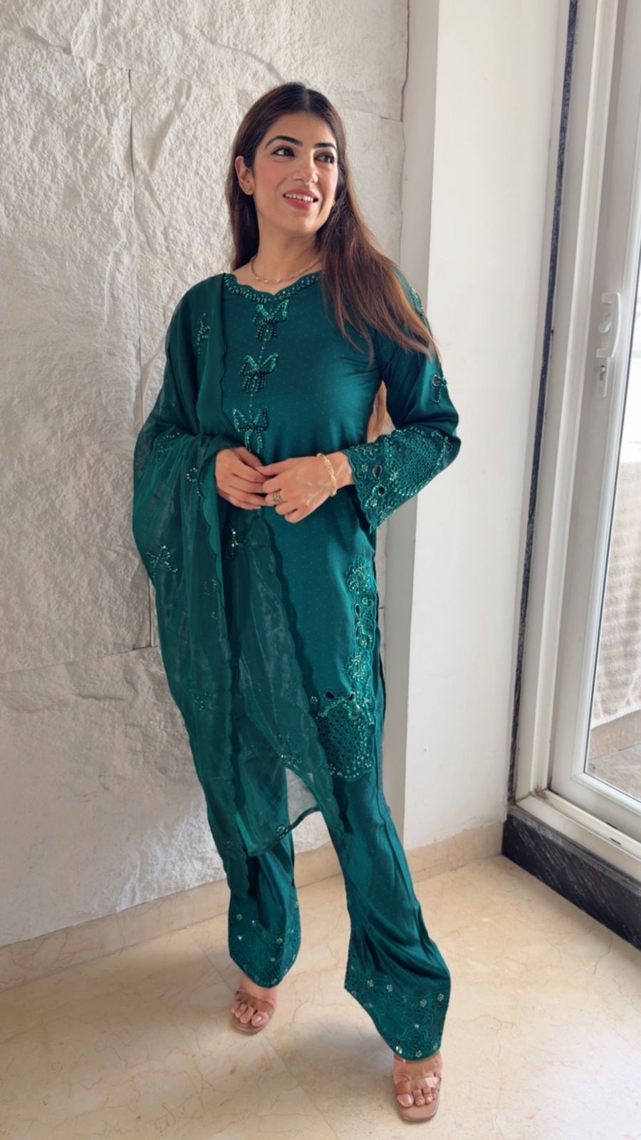 Imported cotton partywear -Pakistani suit with cutwork embroidery & duppata