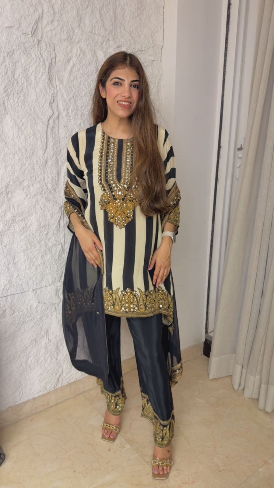 Digital crepe 3 pc partywear set with shiffon dupatta