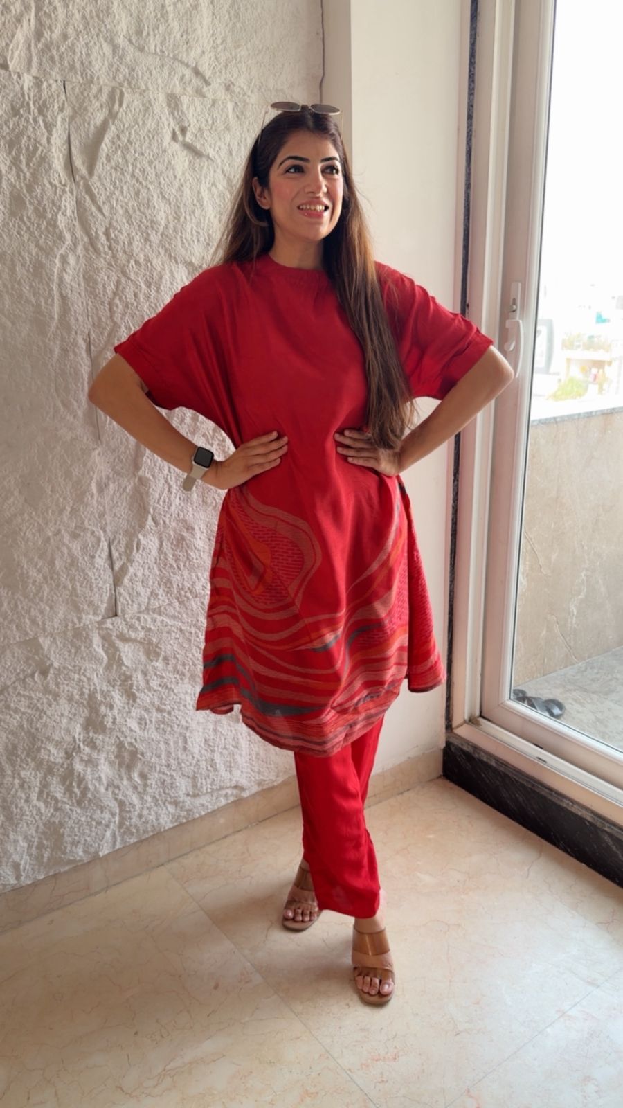 Cotton silk indo-western kaftan 3 pc set