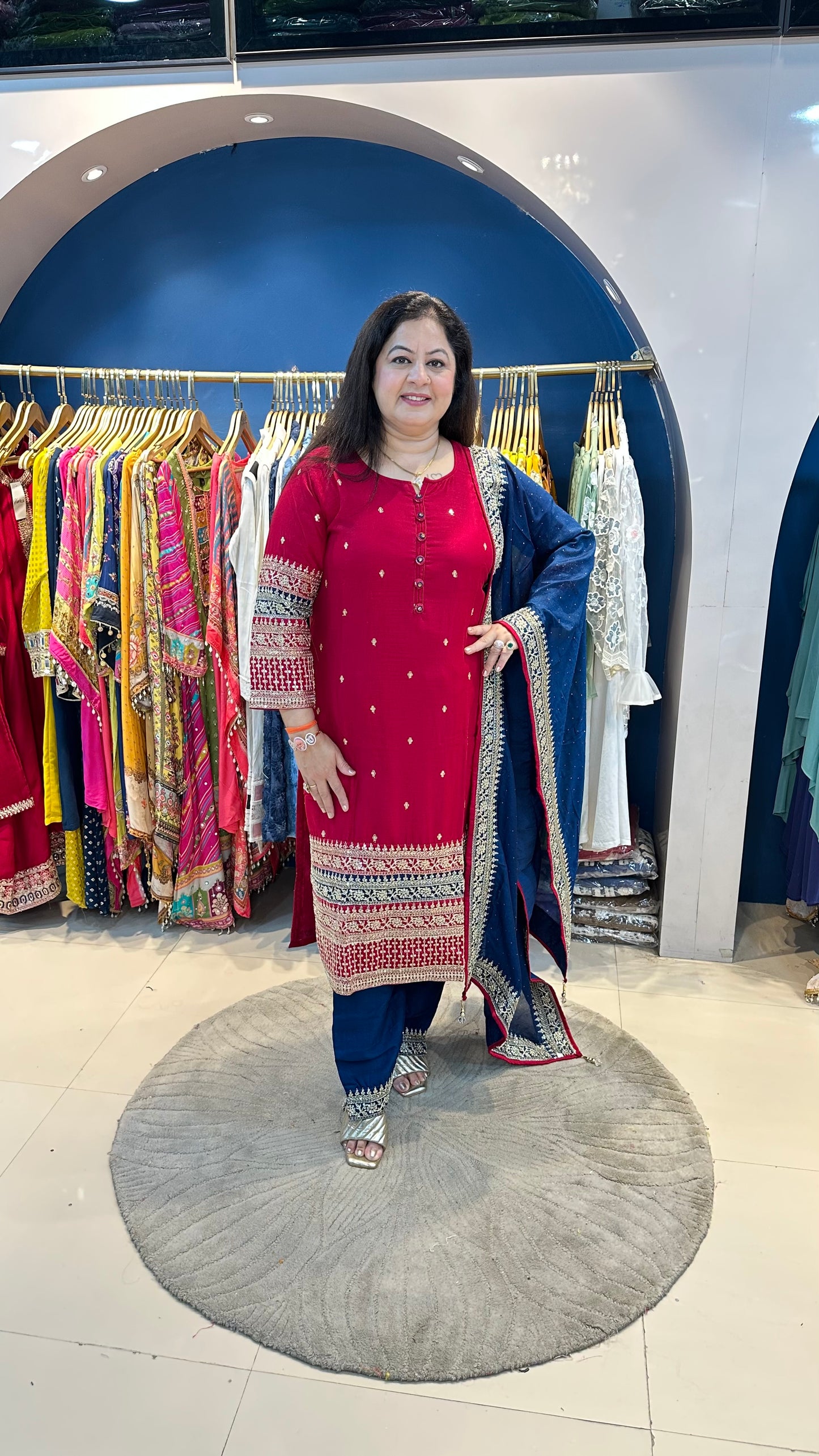 Embroidered silk 3 pc suit