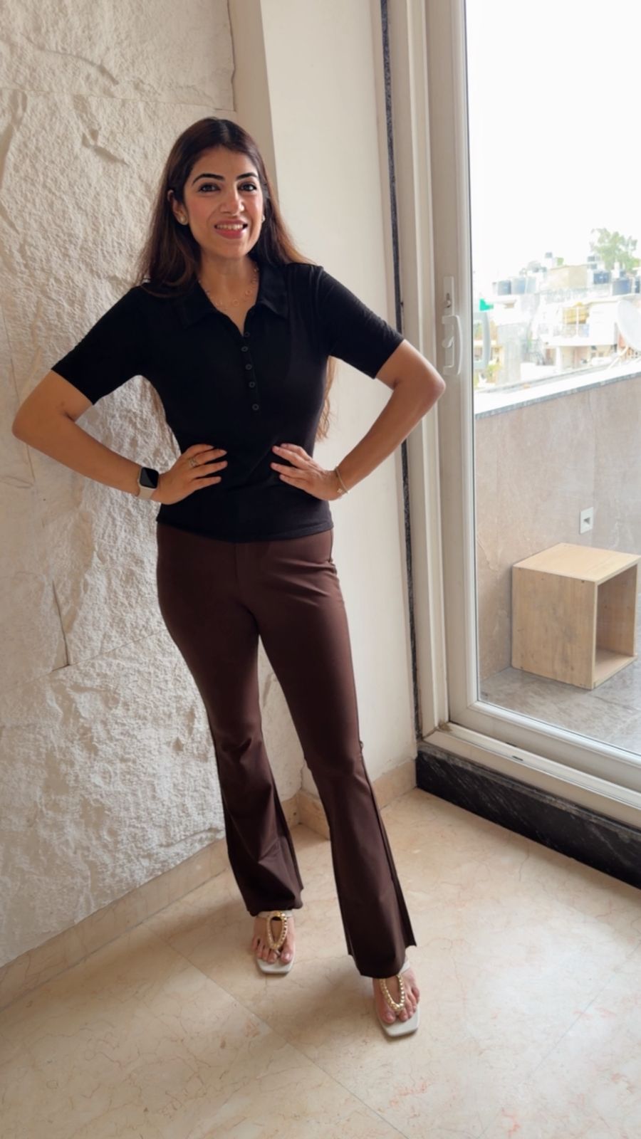 Korean stretchable bell bottom pants