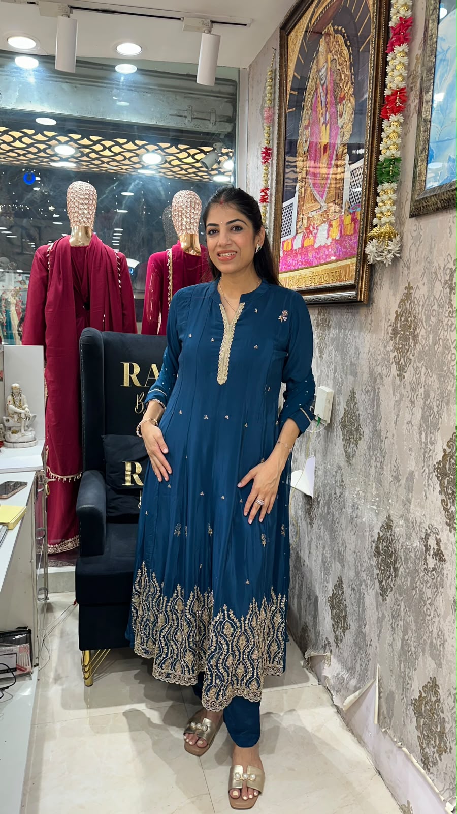 Pure crepe, Anarkali set with pants & dupatta