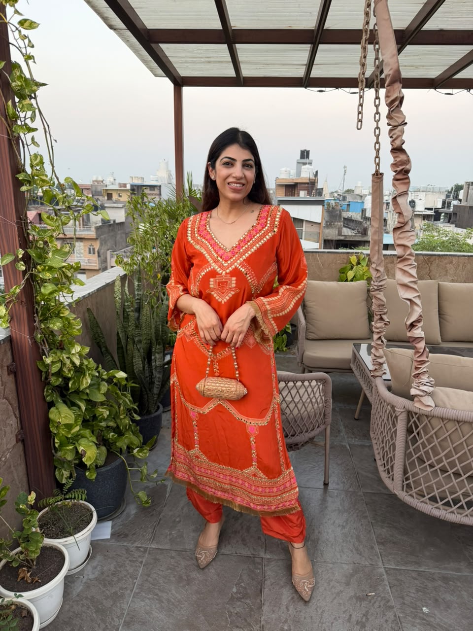 Crepe long phiran set with pant