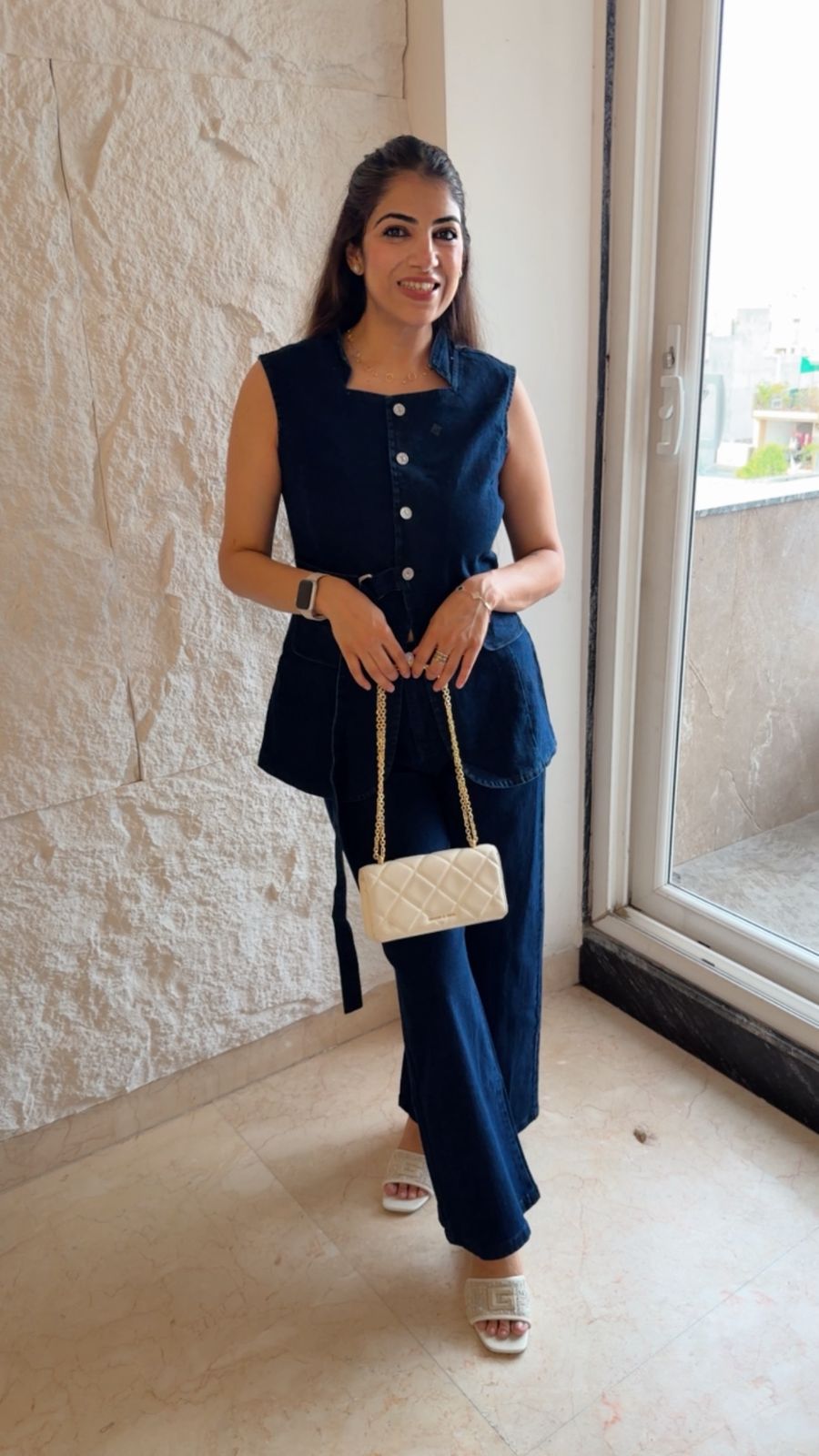 Stretchable denim angrakha style 2 pc set