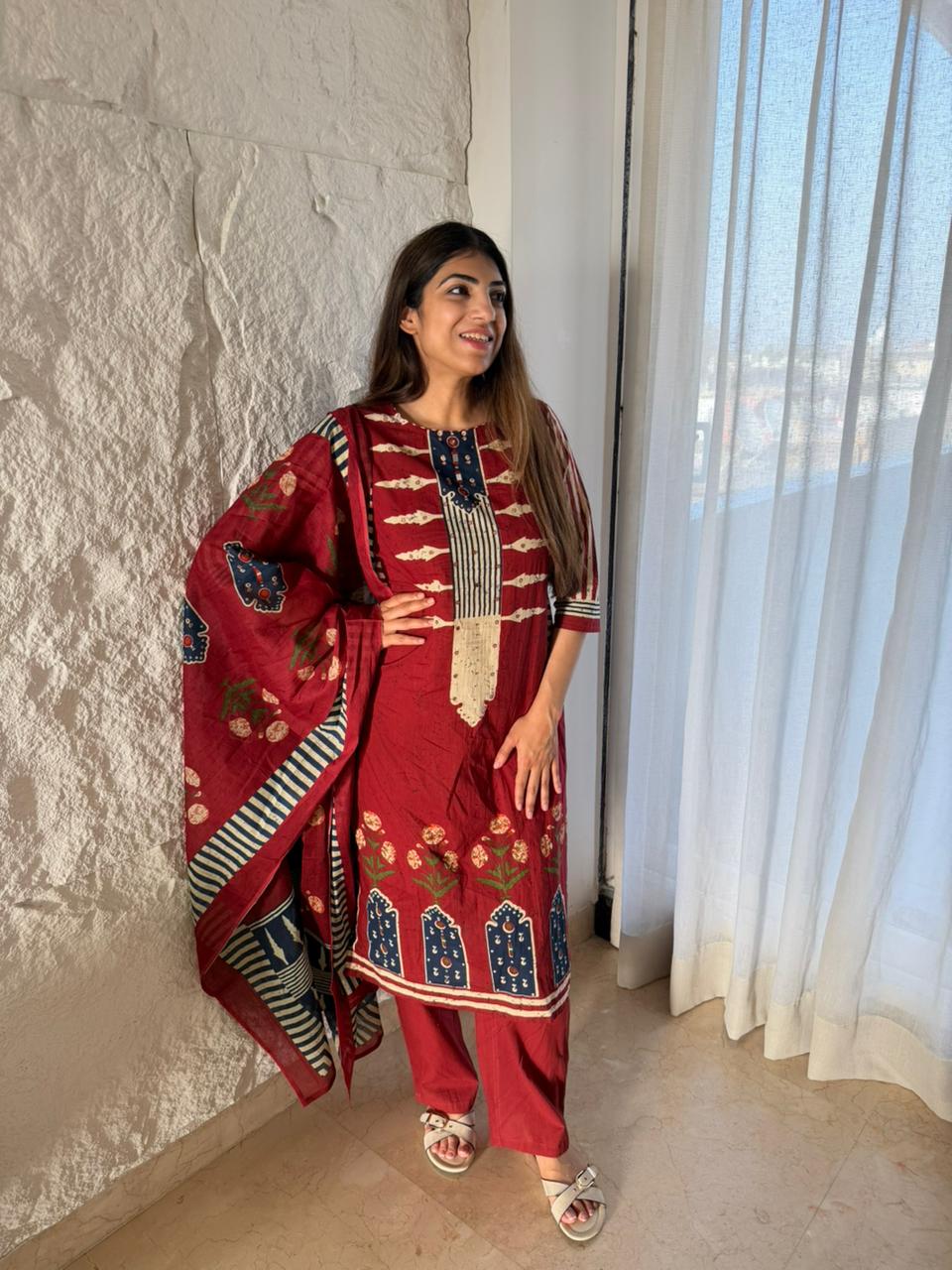 Cotton printed 3 pc suit with dupatta