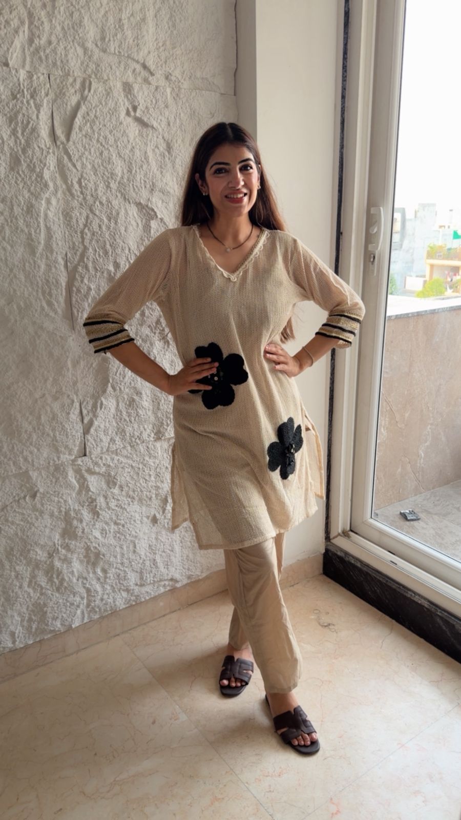 Mesh embroidered 2 pc set attached with inner