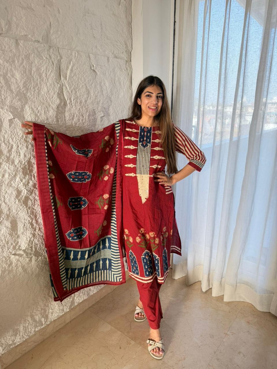 Cotton printed 3 pc suit with dupatta