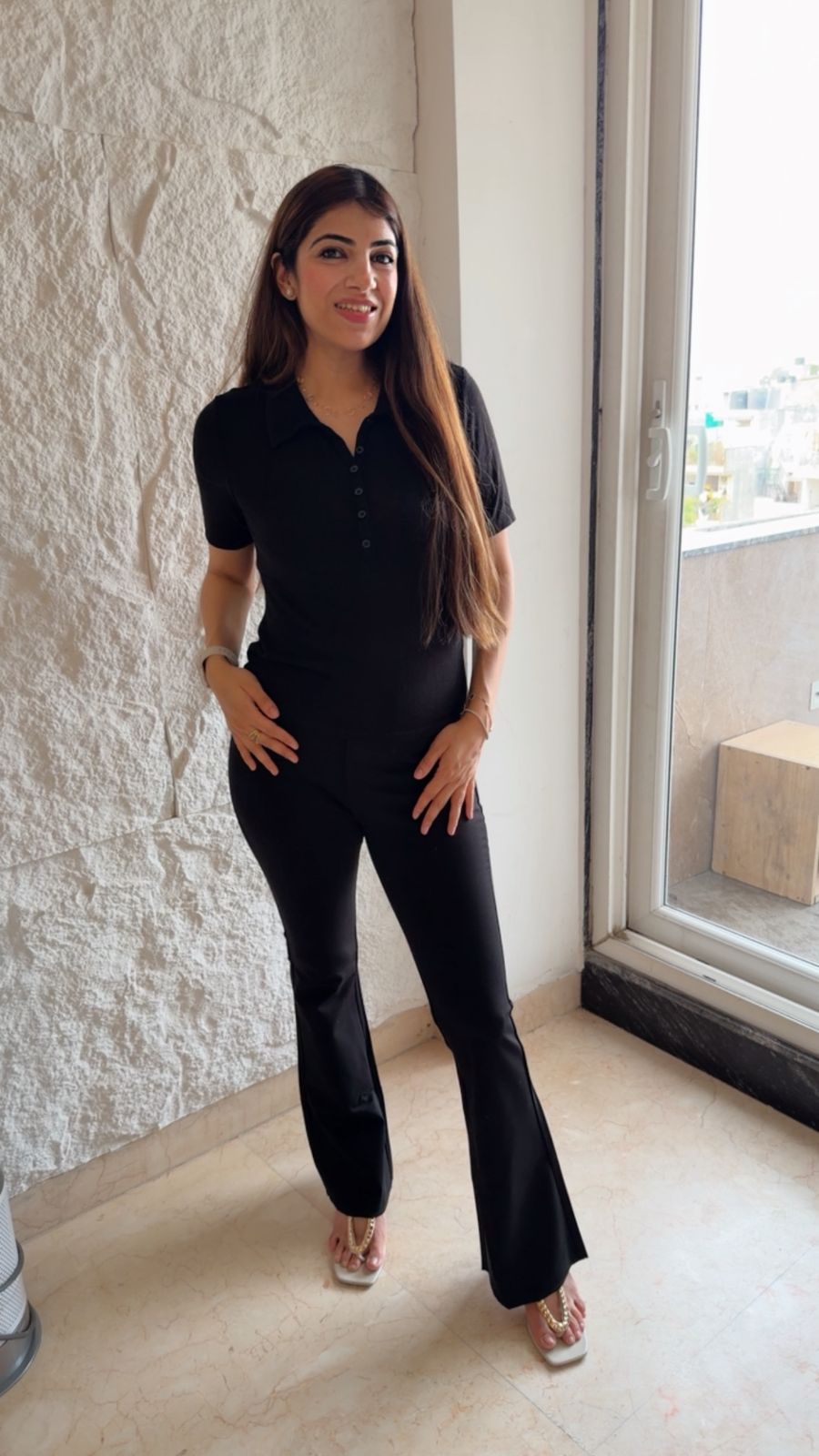 Korean stretchable bell bottom pants