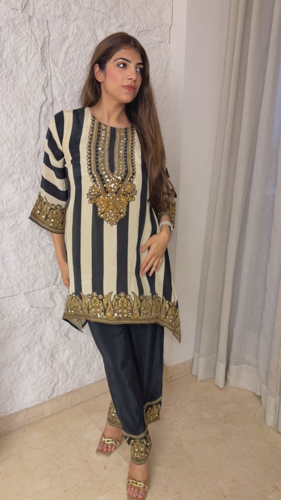 Digital crepe 3 pc partywear set with shiffon dupatta