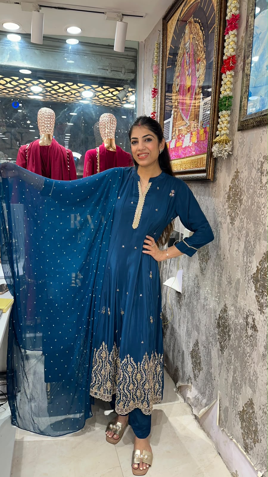 Pure crepe, Anarkali set with pants & dupatta