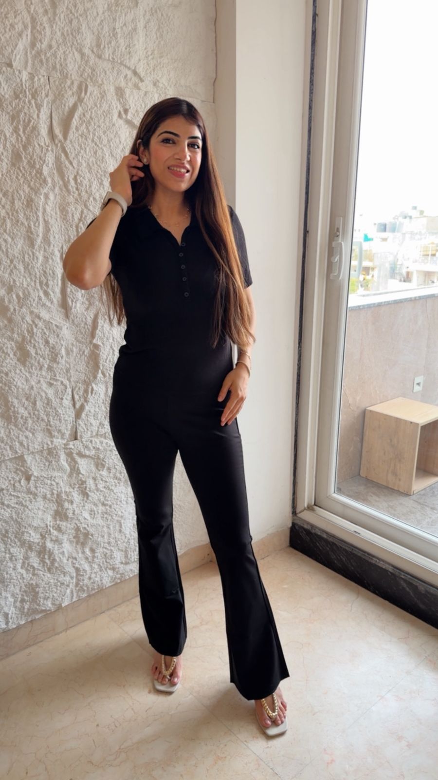 Korean stretchable bell bottom pants