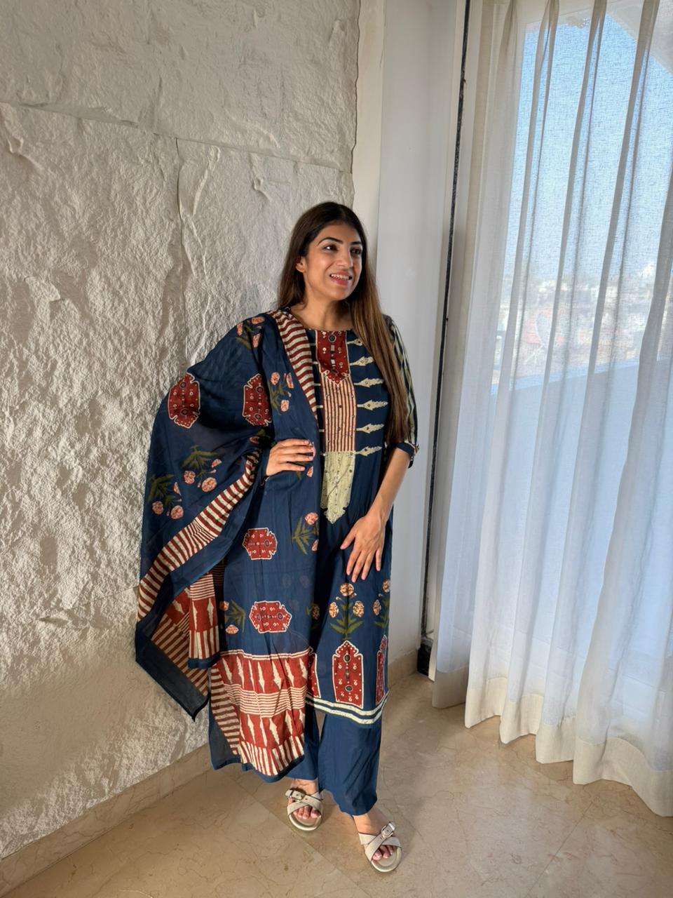 Cotton printed 3 pc suit with dupatta