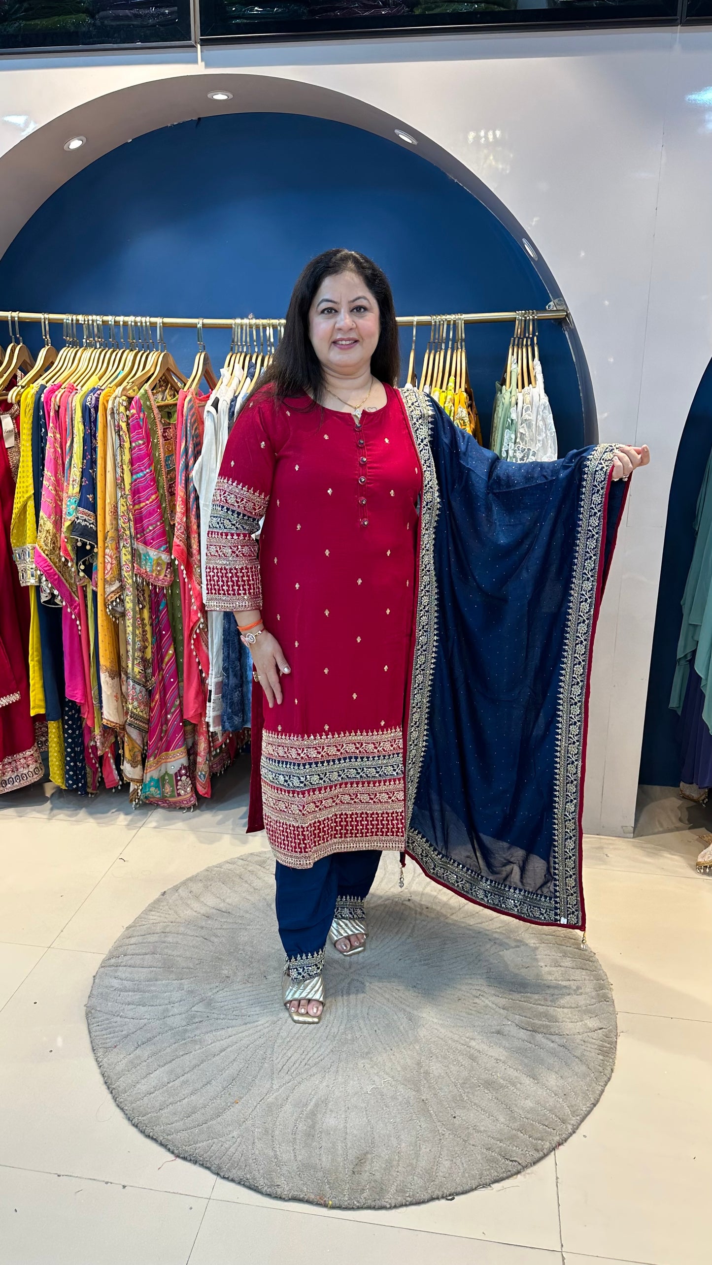 Embroidered silk 3 pc suit