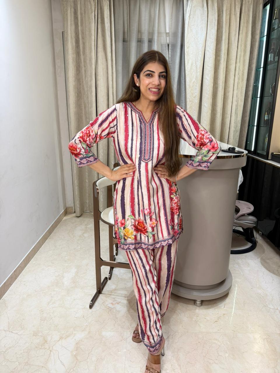 Pure cotton muslin digital print 2pc, co-ord set with cotton lining