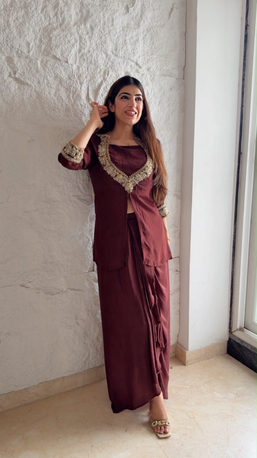 Crepe 3pc, indo-western with separate-inner with drep skit