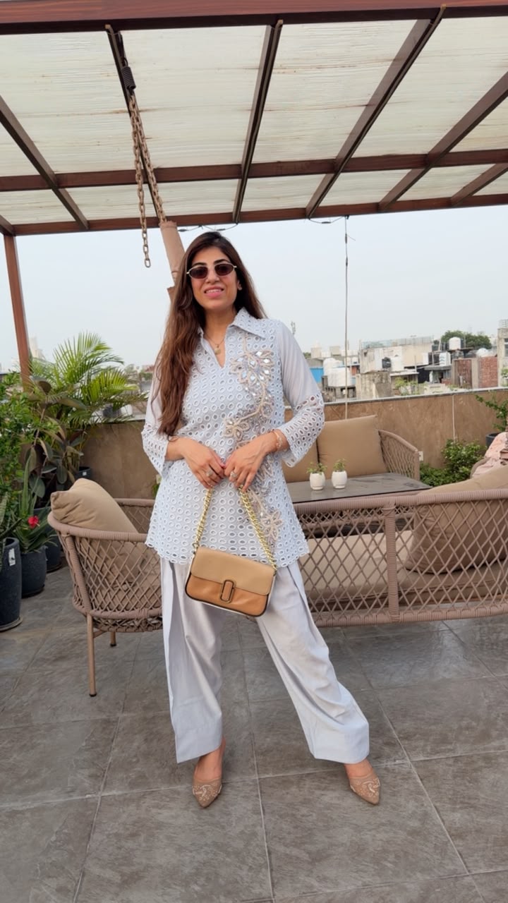 Imported schiffli embroidery co-ord set with farshi