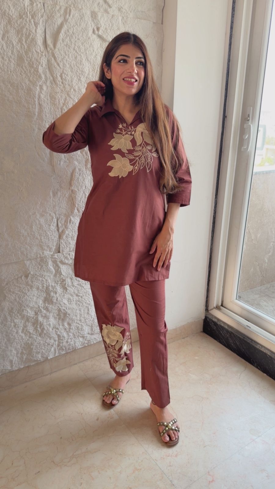 Cotton 2 pc co-ord set with embroidery