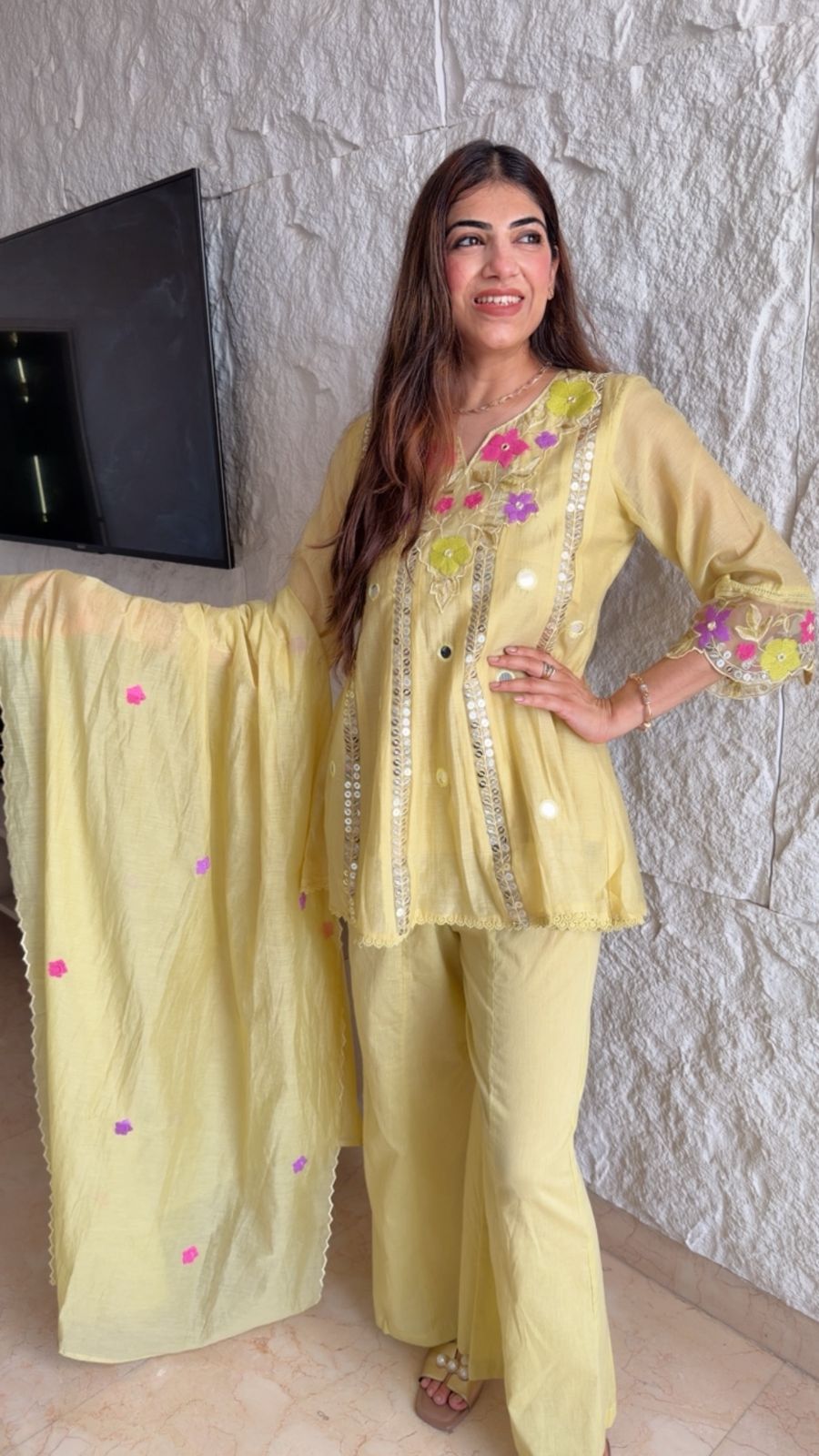 Mul cotton  peplum  set with  embroidery & dupatta