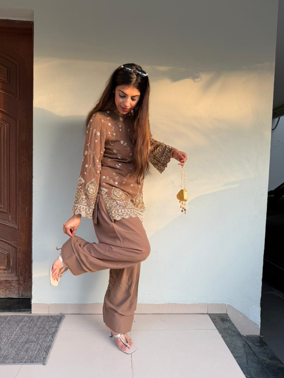 Pure Chinon farshi salwar 2pc set with all handwork