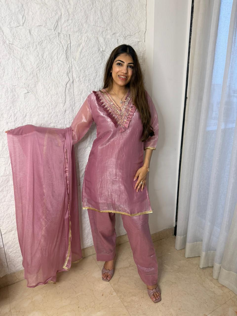 Glass tissue 3pc set with farshi salwar