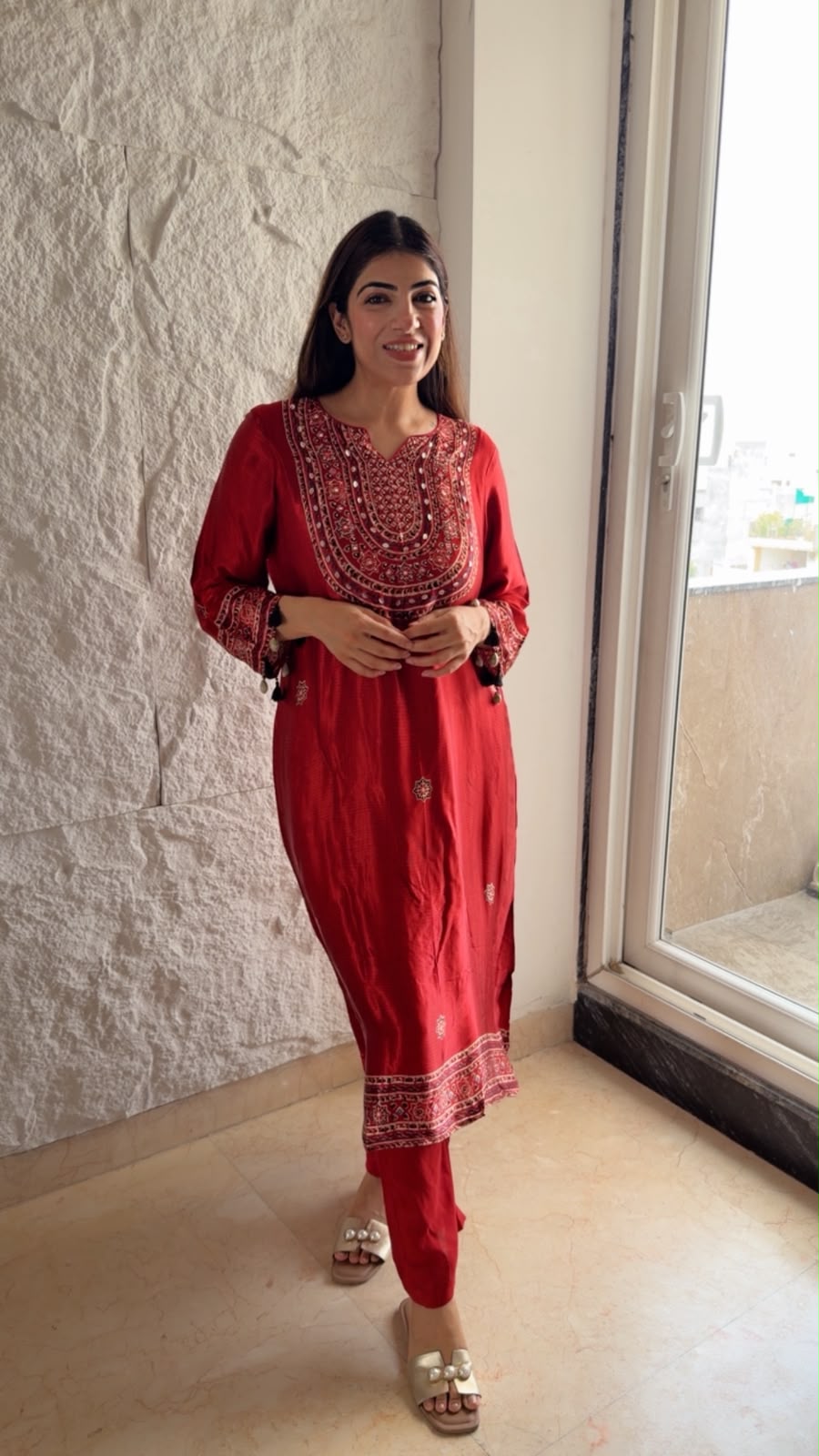 Muslin  crepe long co-ord 2pc set-inside pure cotton lining