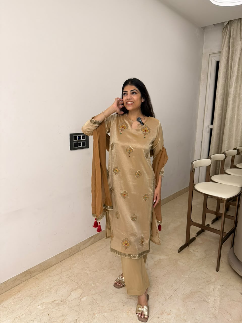 Pure Cosmo fabric,3pc embroidery suit