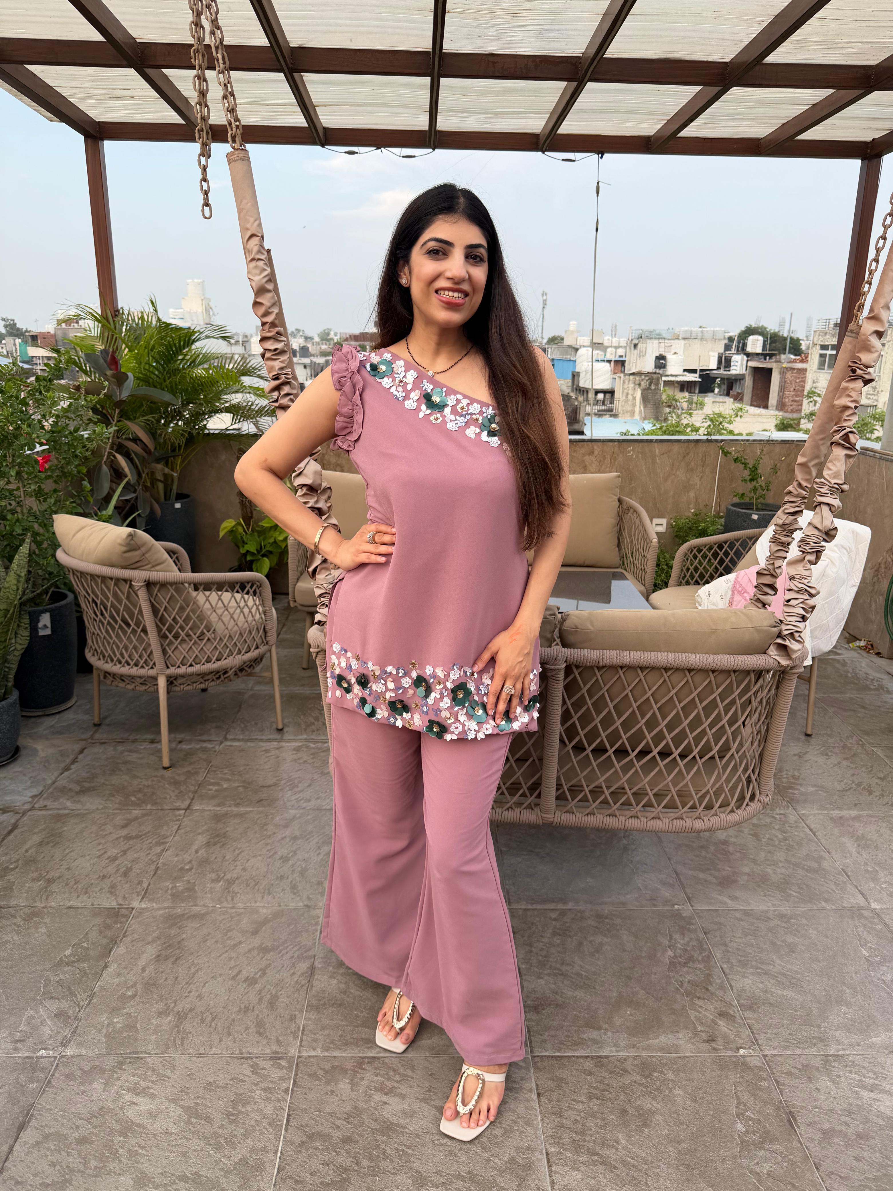 Viscose indo-western handwork Two-peice set with bell bottom