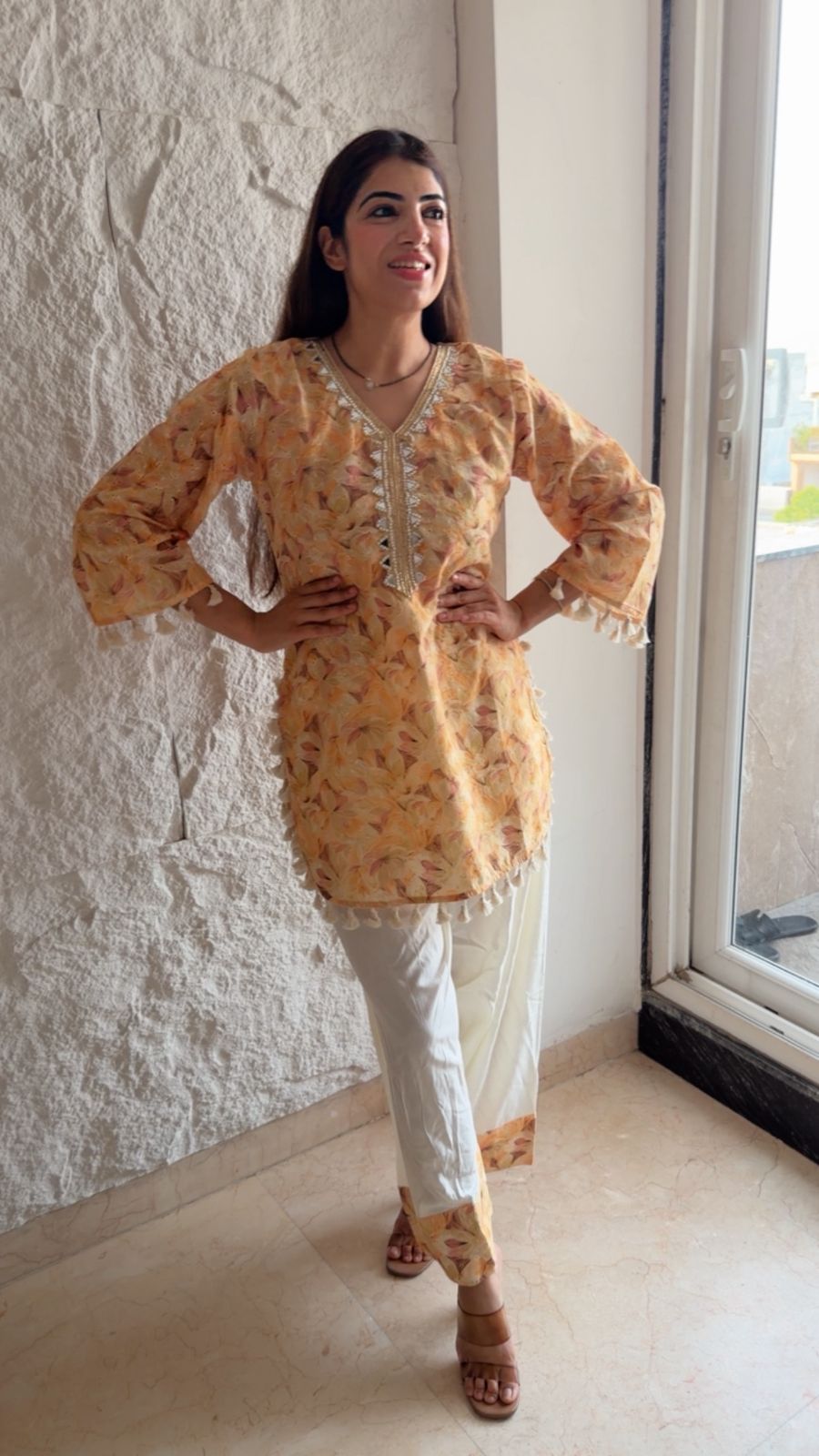 Schiffli cotton shirt with rayon cotton farshi salwar set