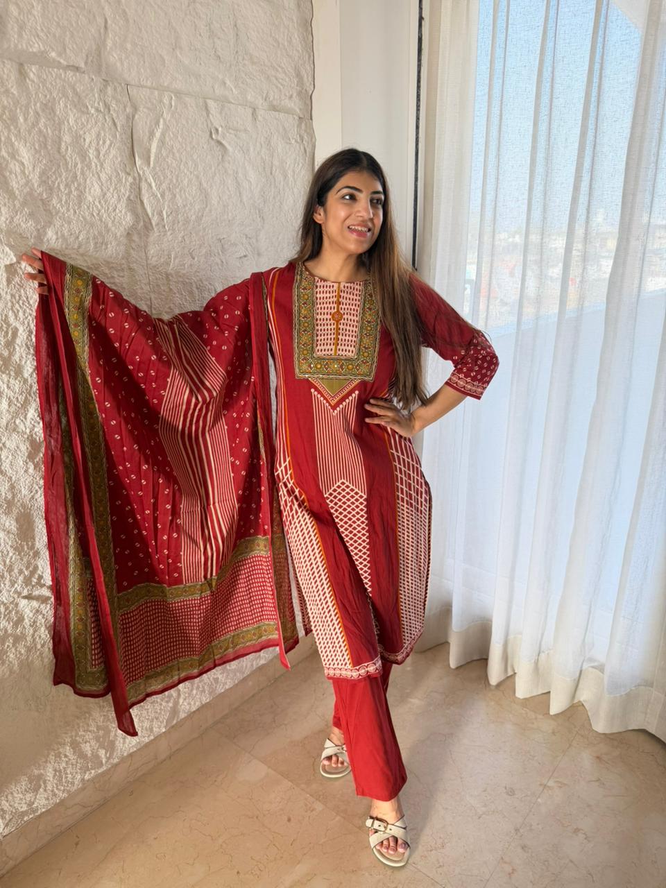 Cotton printed 3 pc suit with dupatta